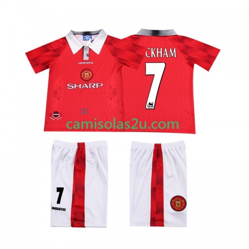 Camisolas de futebol Manchester United BECKHAM 7 Retro Criança Equipamento Principal 1996 1997 Manga Curta Camisolas de futebol Manchester United BECKHAM 7 Retro Criança Equipamento Principal 1996 1997 Manga Curta